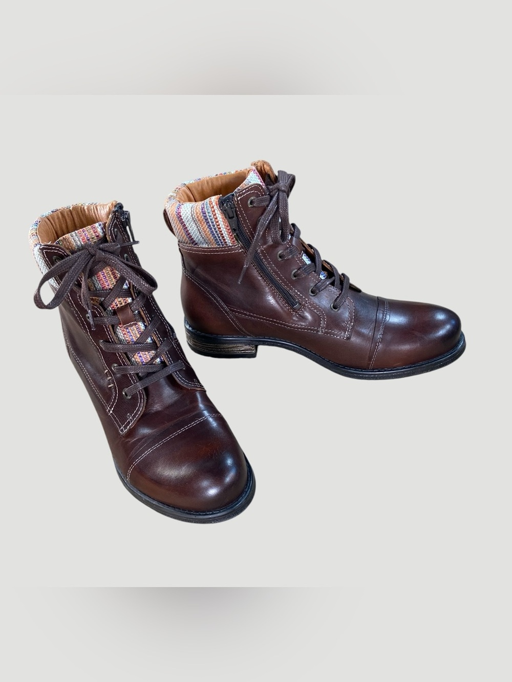 Taos Captain Leather Combat Boots Women’s 9-9.5 Brown Lace Up/Zip Ankle Boots